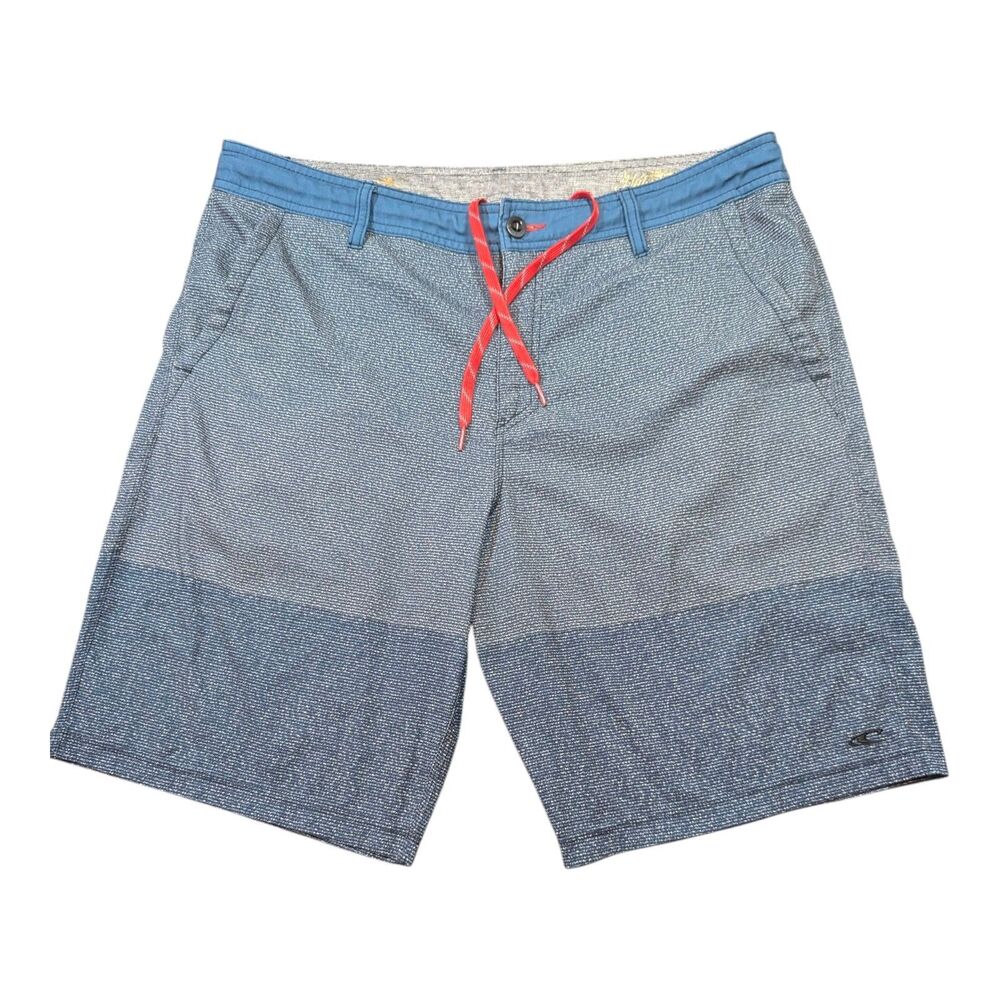 O'Neill Men Shorts 38 Blue Hybrid Logo Embroidery Geometric 10.5" Inseam Summer